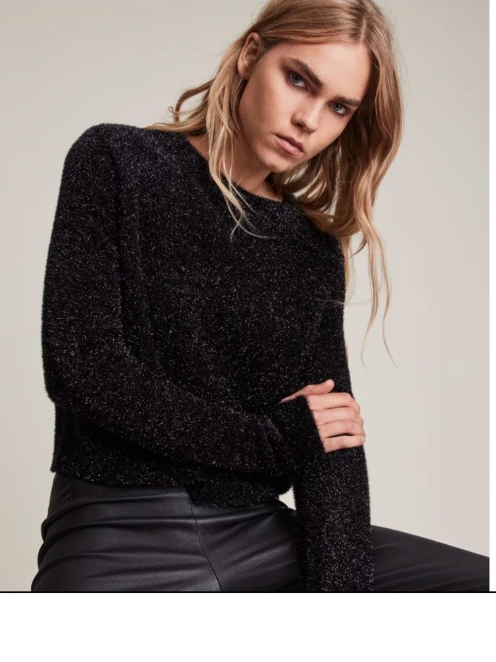 All Saints Sparkle Metallic Black Scoop Neck Knit Sweater - Picture 6 of 16